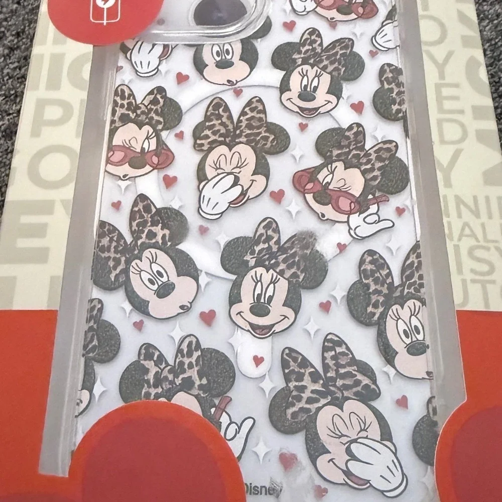 Disney x Skinnydip Minnie Mouse Leopard Bow iPhone 13 14 15 Glitter Case NEW